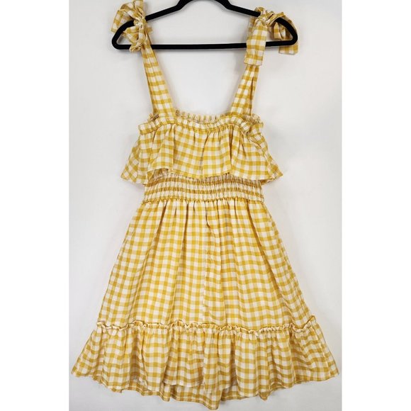 Made With Love Dress Womens  Small Yellow Check Smock Sleeveless Knee Length - Picture 2 of 12